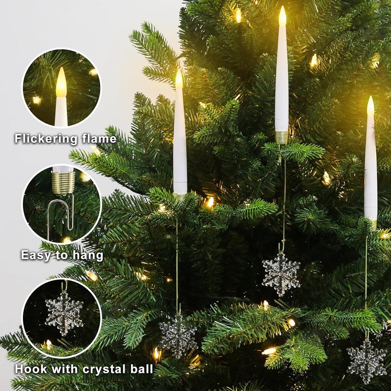 Sunjas Store Christmas Tree Candles with Magic Wand 12 Pack Flameless Candles for Christmas Tree Flickering Battery Operated LED Candle for Holiday Home Party Decor with Snowflake - Image 4